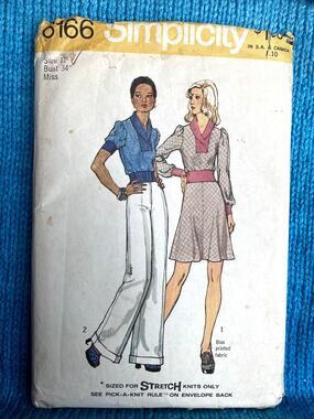 Simplicity 6166 Sewing pattern knit top A line skirt bell bottom pants size 12